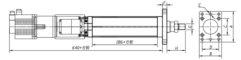 3噸直聯(lián)式電動(dòng)缸安裝外觀尺寸圖